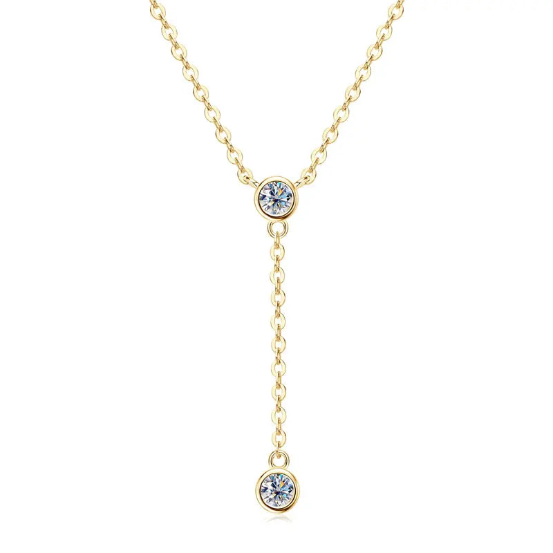 Anziw 3mm D Color Moissanite Y Shape Long Pendant Necklace for Women Adjustable Chain 100% 925 Silver Jewelry Trendy 2025 Gifts