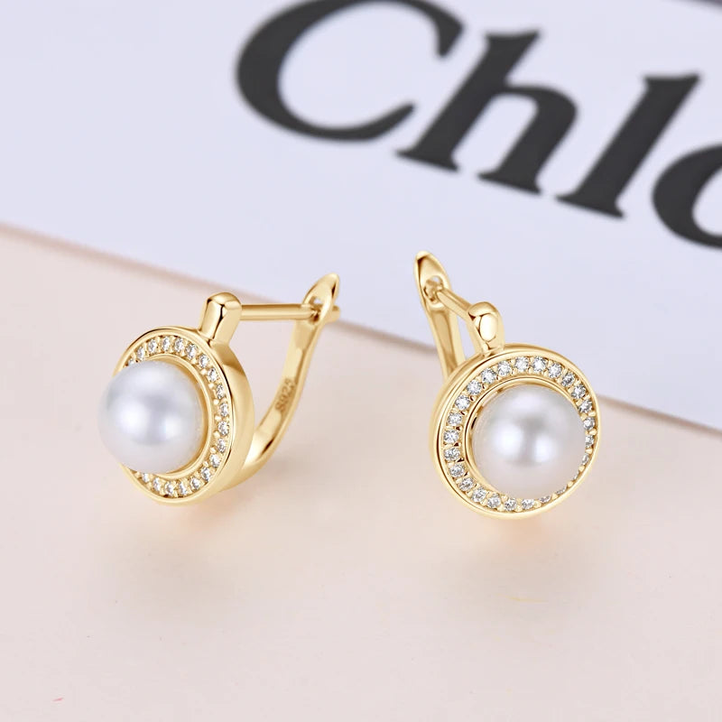 Anziw French Vintage Moissanite Hoops 7mm Freshwater Pearl Earrings Silver 925 Sterling Earring Wedding Jewelry for Women Gifts