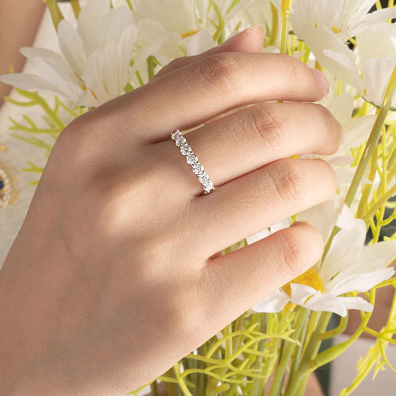 3mm 7 Stones D Color Moissanite Eternity Bands Simply Stackable Silver 925 Real Sparkling Wedding Engagement Fine  Jewelry Gifts