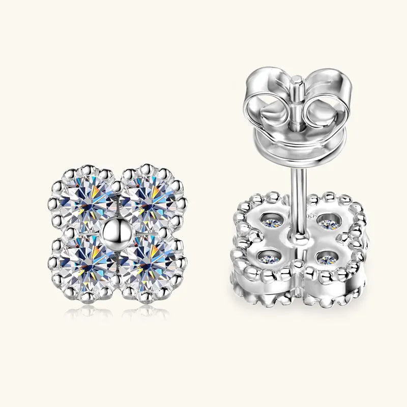 2025 Trendy Four Clover Moissanite Stud Earrings 925 Sterling Silver Flower Piercing Ear Jewelry for Women 3mm Lab Diamond Gifts