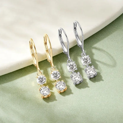 Anziw 42mm Long Dangle D Moissanite Drop Earrings for Women 925 Sterling Silver Hoop Clip Earrings Wedding Fine Jewelry Gift