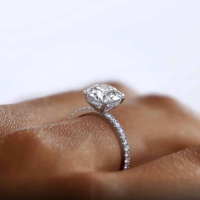 Classic 925 Sterling Sliver Engagement Wedding Promise Ring 8mm 2 Carat Round D-E Moissanite Finger Rings for Women Fine Jewelry