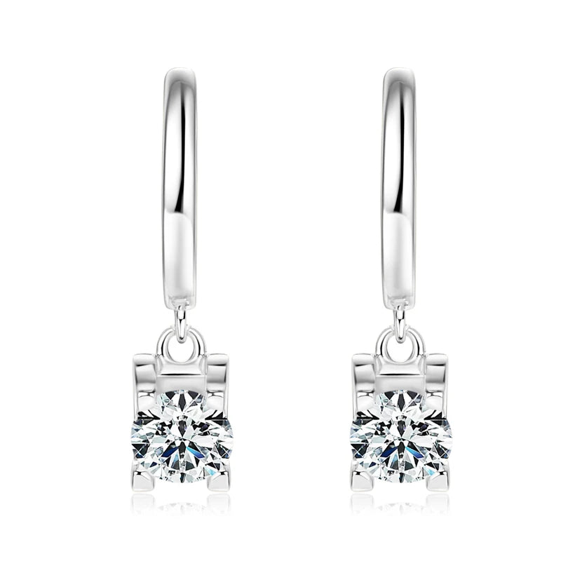 Real 925 Sterling Silver 5mm 1ctw. Round D Color Moissanite Diamond Drop Hoop Earrings For Women Fine Jewelry Wedding Party Gift
