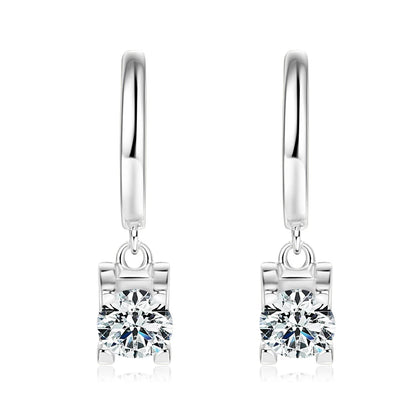 Real 925 Sterling Silver 5mm 1ctw. Round D Color Moissanite Diamond Drop Hoop Earrings For Women Fine Jewelry Wedding Party Gift