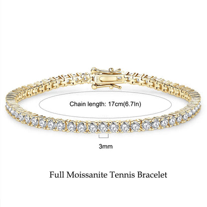 Anziw 925 Sterling Silver Plated 14K Gold Tennis Bracelet 3mm 5mm D VVS1 Round Moissanite Bracelets for Women Men Couples Gifts