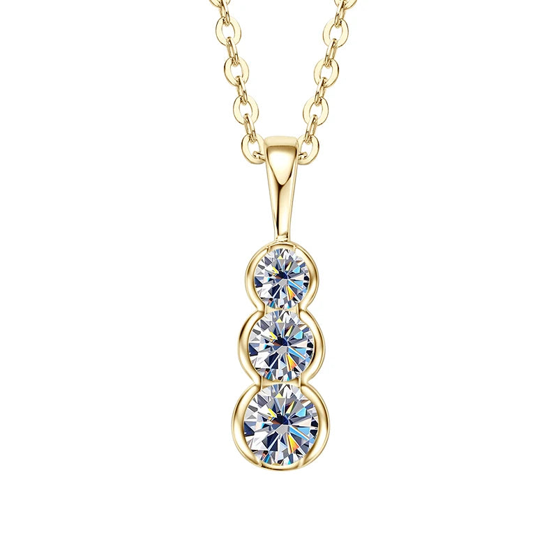 4mm&3.5mm&3mm 0.60cttw. 3 Stones D Color Moissanite Pendant Necklaces 925 Silver for Women 18K Gold Plated 2025 Trendy Jewelry