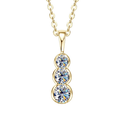 4mm&3.5mm&3mm 0.60cttw. 3 Stones D Color Moissanite Pendant Necklaces 925 Silver for Women 18K Gold Plated 2025 Trendy Jewelry