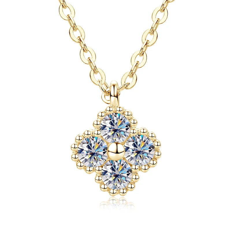 Anziw 3mm Certified Moissanite Clover Flower Pendants 14k Gold Filled Necklace for Women Adjustable Necklaces Charm Jewelry Gift