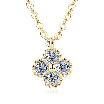 Anziw 3mm Certified Moissanite Clover Flower Pendants 14k Gold Filled Necklace for Women Adjustable Necklaces Charm Jewelry Gift