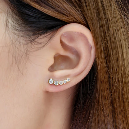 Anziw Earrings Climber with D0.43CT Bezel D Color Moissanite Piercing Studs 100% 925 Silver for Women Jewelry with Certificate
