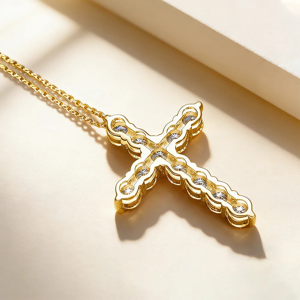 Anziw GRA Certified 3.5mm D Color Moissanite Cross Pendant Necklace 14k Gold Filled Collar Religious Jewelry for Women Men Gifts