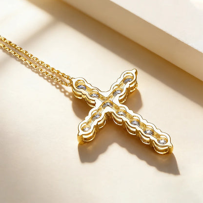 Anziw GRA Certified 3.5mm D Color Moissanite Cross Pendant Necklace 14k Gold Filled Collar Religious Jewelry for Women Men Gifts