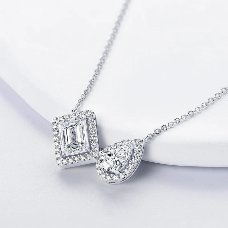 3CTW. 2ct Emerald Cut and Pear Cut D Moissanite Pendant Necklace for Women s925 Silver Certified Jewelry Party Birthday Gift
