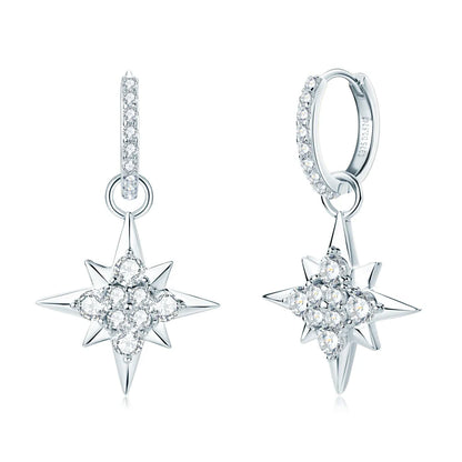 Anziw 100% 925 Silver Jewelry Charm Guide Star Drop Earrings Moissanite Piercing Hoop Earrings for Women with GRA Certificate