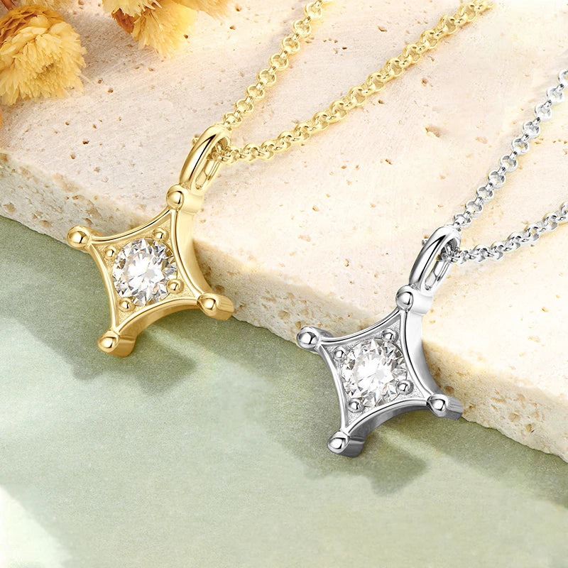 18K Gold Plated 925 Silver 5mm Round Moissanite Jewelry Set for Women Men Certified Star Pendant Necklace Stud Earrings Set Gift