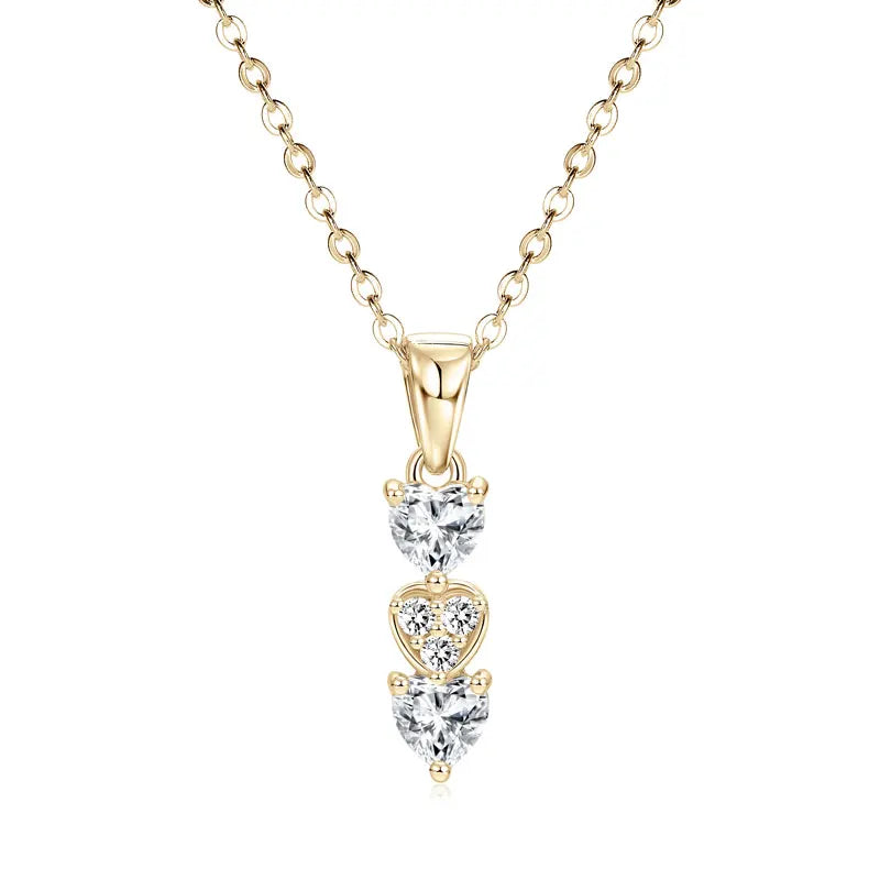 Anziw Triple Hearts Moissanite Pendant Necklaces for Women 925 Silver Chain Love Heart Collar 2025 New Jewelry Chritsmas's Gift