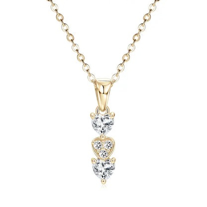 Anziw Triple Hearts Moissanite Pendant Necklaces for Women 925 Silver Chain Love Heart Collar 2025 New Jewelry Chritsmas's Gift