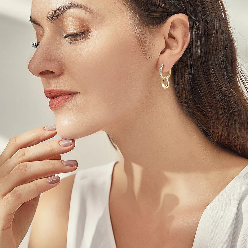 Anziw D Moissanite Hoops Earrings Silver 925 1.3mm Round Cut Certified Jewelry for Women Detachable Dangle Earring Gifts for her