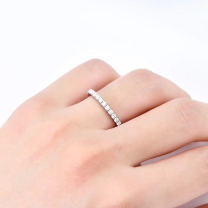 Classic 925 Sterling Silver Full Eternity Ring 2mm D Moissanite Rings Stackable Finger Bands for Women 18k Gold Plated Jewelry