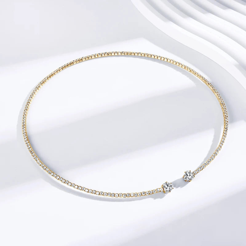 Anziw D1.60CT Heart Cut Moissanite Collar Open Tennis Necklace 925 Sterling Silver Choker for Women Fine Jewelry & Certificate