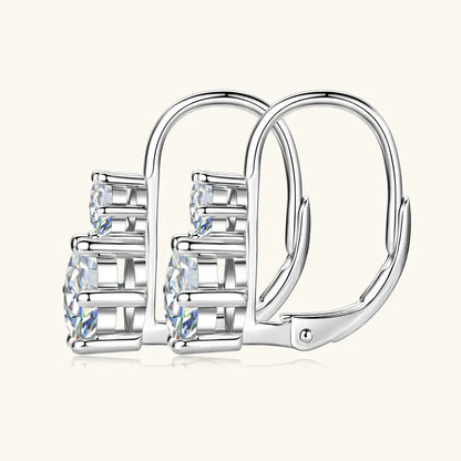 Anziw 2.60cttw. 6.5mm D Moissanite Drop Hoop Earrings for Women Real 925 Silver Two Stones Clip Earrings 2025 Trend Fine Jewelry