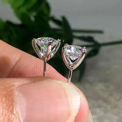 Anziw 100% 925 Sterling Silver Gold Stud Earrings 6.5mm D Color Moissanite 4 Claw Earrings Classic Jewelry for Women Girl Gift