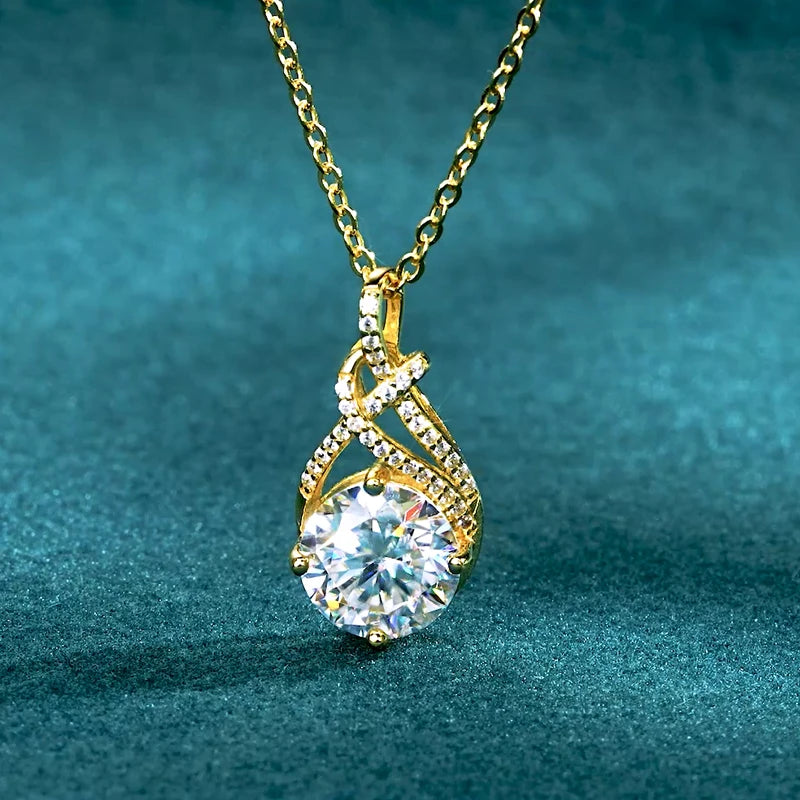 Anziw 7x10mm 2ct Pear Cut Moissanite Infinity Pendant Necklace for Women 925 Sterling Silver Adjustable Chain Fine Jewelry Gift