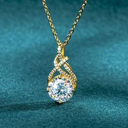 Anziw 7x10mm 2ct Pear Cut Moissanite Infinity Pendant Necklace for Women 925 Sterling Silver Adjustable Chain Fine Jewelry Gift