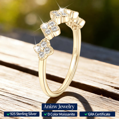 Anziw 1.5mm Moissanite Clover Flower Ring for Women 925 Sliver Engagement Wedding Rings Band Lucky Charm Finger Jewelry 2025 New