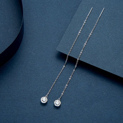 Anziw 925 Sterling Silver Ear Line Earrings Round Cut Moissanite 5mm (0.5ct) Pendant Dangle Tassel Earrings Threader for Women