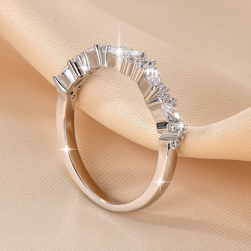 Anziw Stackable Half Eternity Band 2x4mm Cubic Zirconia Simulated Diamond Ring 14K Gold Filled Wedding Jewelry for Women Gift