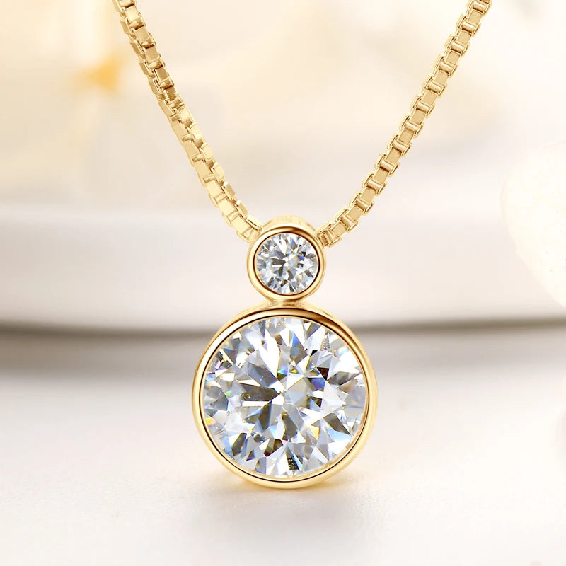 100% 925 Sterling Silver Necklace D2.10CT 8mm&3mm Bezel Setting Round Cut Moissanite Pendant Necklaces for Women S925 Box Chain