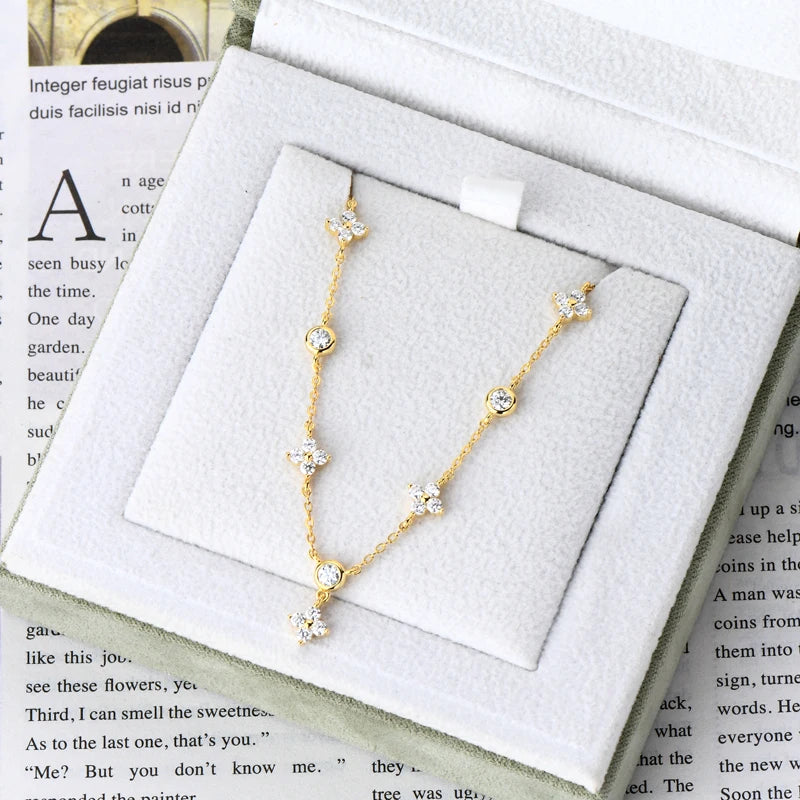 Anziw Silver 925 Four Leaf Clover Bracelet Certified D Color Moissanite Bracelets Gold Plated Charm for Women Lucky Jewelry Gift
