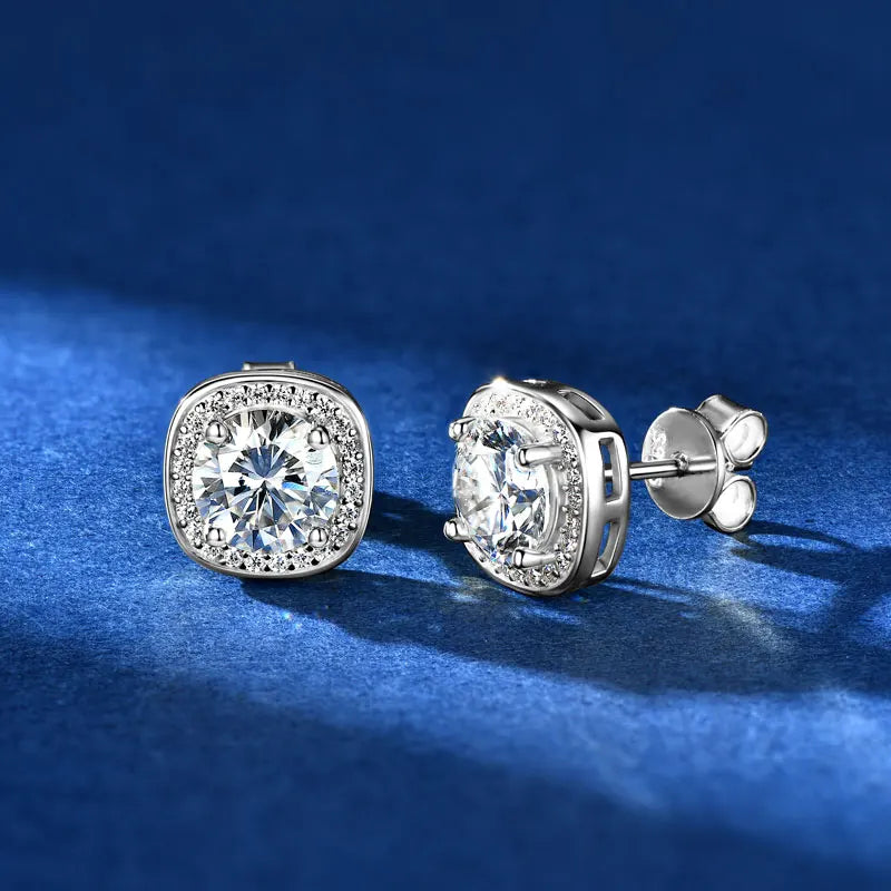 6.5mm 2CTW. D Moissanite Square Stud Earrings for Women Men S925 Silver Earrings Classic 1.0carat Certified Lab Diamond Jewelry