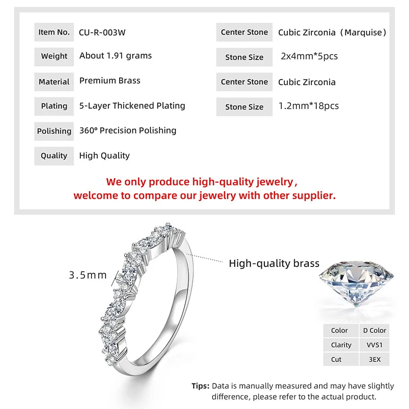 Anziw Stackable Half Eternity Band 2x4mm Cubic Zirconia Simulated Diamond Ring 14K Gold Filled Wedding Jewelry for Women Gift