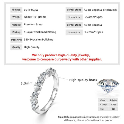 Anziw Stackable Half Eternity Band 2x4mm Cubic Zirconia Simulated Diamond Ring 14K Gold Filled Wedding Jewelry for Women Gift