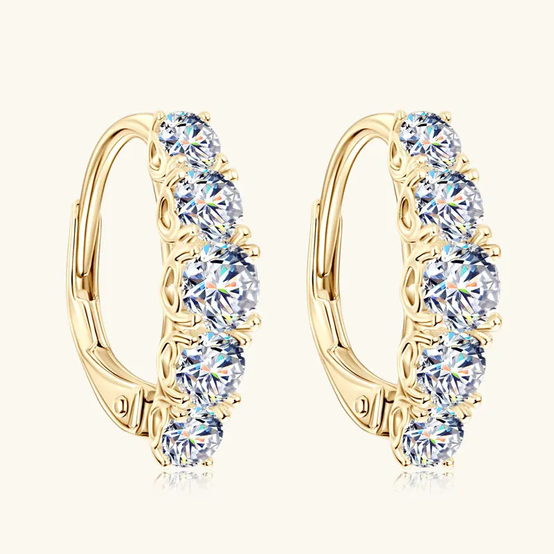 2025 New D VVS1 Moissanite 5 Stone Hoop Clip Earrings for Women Real 925 Silver Luxury Wedding Jewelry Lab Diamond 4mm&3.5mm&3mm