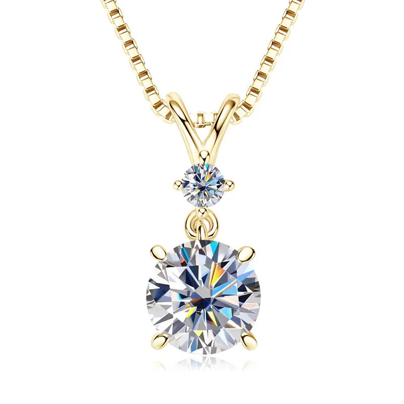 Anziw 1CT 2CT 3CT Moissanite Pendant Necklace for Women 925 Silver Adjustable Chain Sparking Two Stones Necklaces Gift Valentine