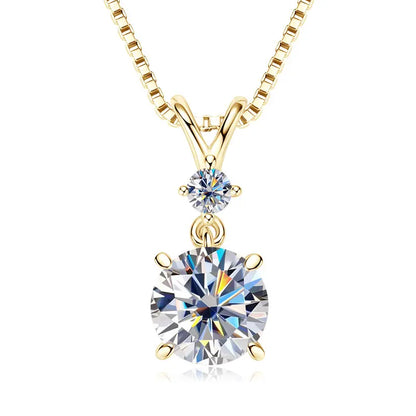 Anziw 1CT 2CT 3CT Moissanite Pendant Necklace for Women 925 Silver Adjustable Chain Sparking Two Stones Necklaces Gift Valentine