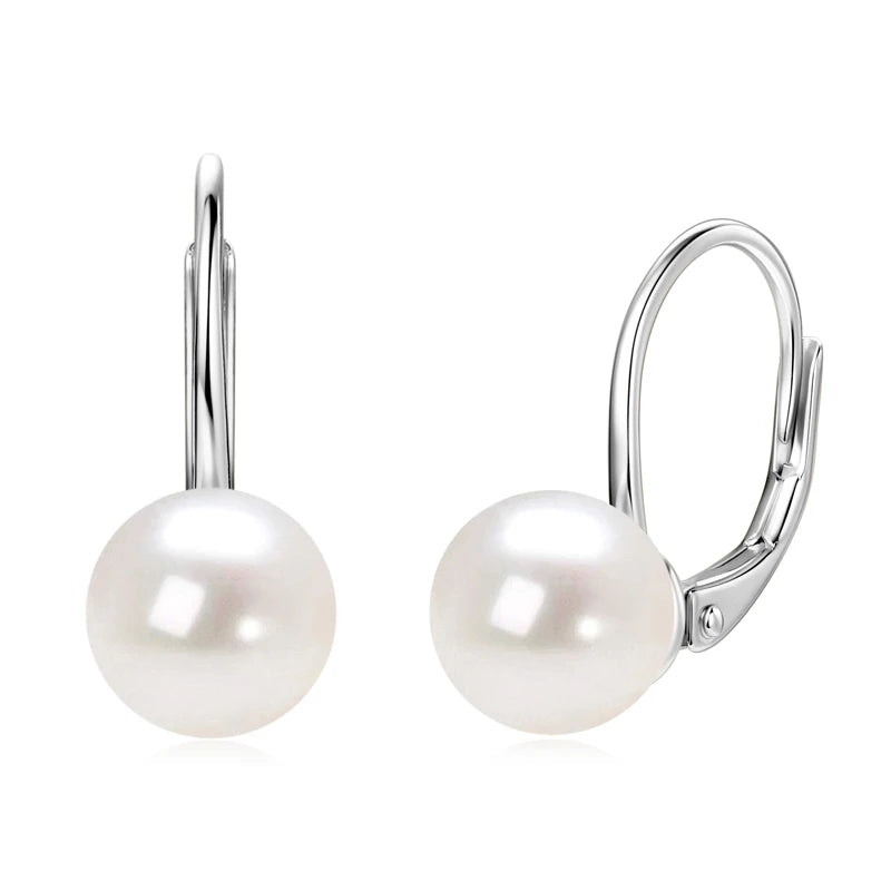 Anziw 925 Sterling Silver 8-9mm Natural Freshwater Pearl and 3mm Moissanite Hoop Drop Earrings Wedding Fine Jewelry for Women
