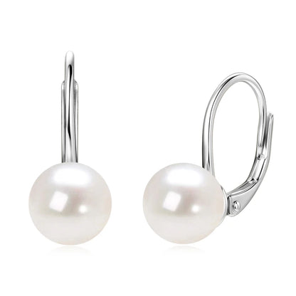 Anziw 925 Sterling Silver 8-9mm Natural Freshwater Pearl and 3mm Moissanite Hoop Drop Earrings Wedding Fine Jewelry for Women