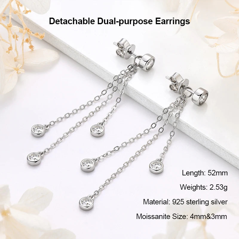Anziw 925 Moissanite Star Tassel Drop Dangle Earrings for Women Real S925 Silver Studs Earrings Certified Fine Jewelry Gift Girl