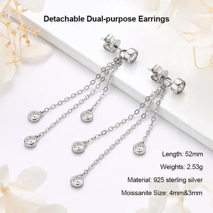 Anziw 925 Moissanite Star Tassel Drop Dangle Earrings for Women Real S925 Silver Studs Earrings Certified Fine Jewelry Gift Girl