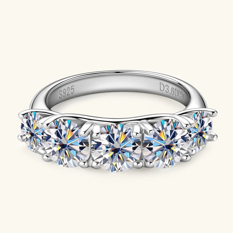 Anziw 3.60CTW All Moissanite Diamond Ring Sparking D Color 5 Stones Wedding Engagement Band For Women 925 Silver Promise Jewelry