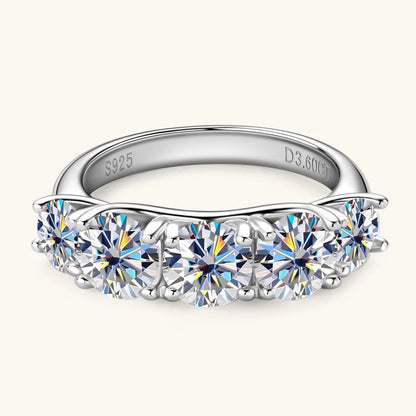 Anziw 3.60CTW All Moissanite Diamond Ring Sparking D Color 5 Stones Wedding Engagement Band For Women 925 Silver Promise Jewelry