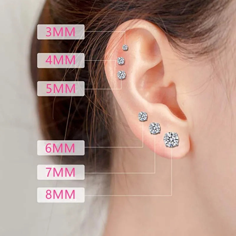 Anziw 3mm-9mm D Round Moissanite Stud Earrings for Women Men Sparking Earrings 925 Silver Hypoallergenic Certified Fine Jewelry