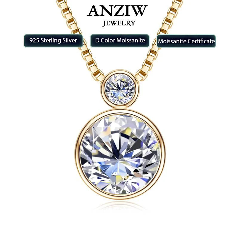 100% 925 Sterling Silver Necklace D2.10CT 8mm&3mm Bezel Setting Round Cut Moissanite Pendant Necklaces for Women S925 Box Chain