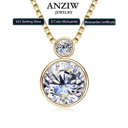 100% 925 Sterling Silver Necklace D2.10CT 8mm&3mm Bezel Setting Round Cut Moissanite Pendant Necklaces for Women S925 Box Chain