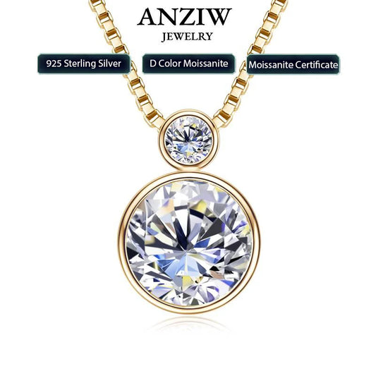 100% 925 Sterling Silver Necklace D2.10CT 8mm&3mm Bezel Setting Round Cut Moissanite Pendant Necklaces for Women S925 Box Chain