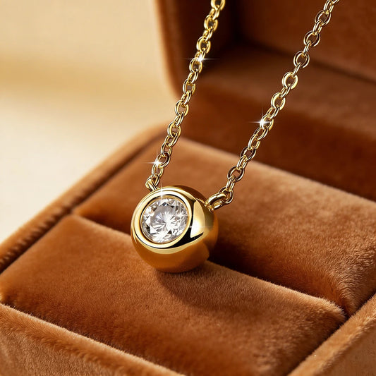 Anziw Solitaire 0.5CT 5MM D Color Bezel Moissanite Pendant Necklace for Women 14k Gold Filled Adjustable Chain Certified Jewelry